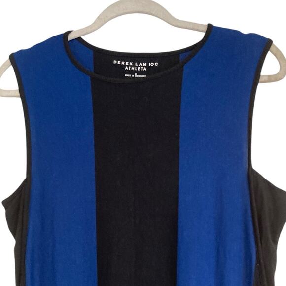 Womens Athleta Derek Lam 10 Fluid Black Blue Midi Hanky Hem Dress Size Medium - Picture 5 of 16